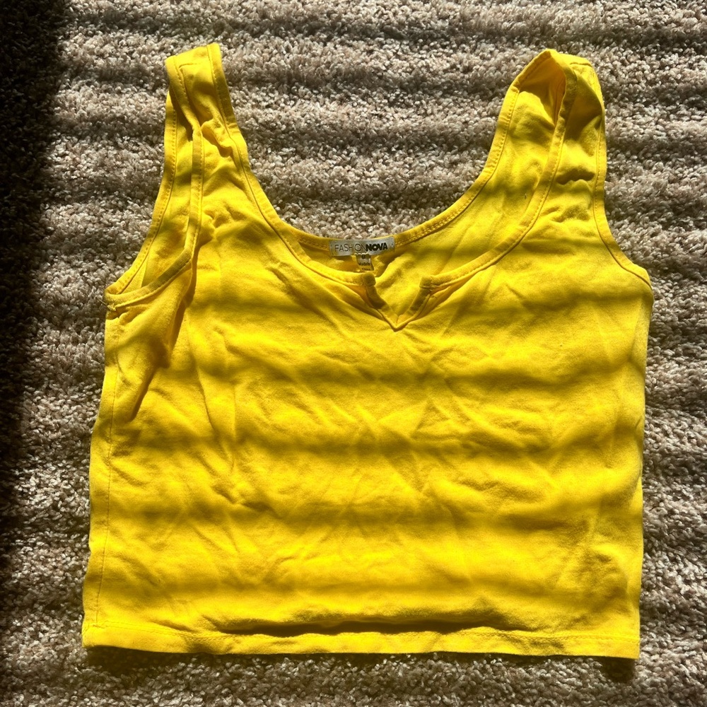 Yellow Notch Neck Crop Top